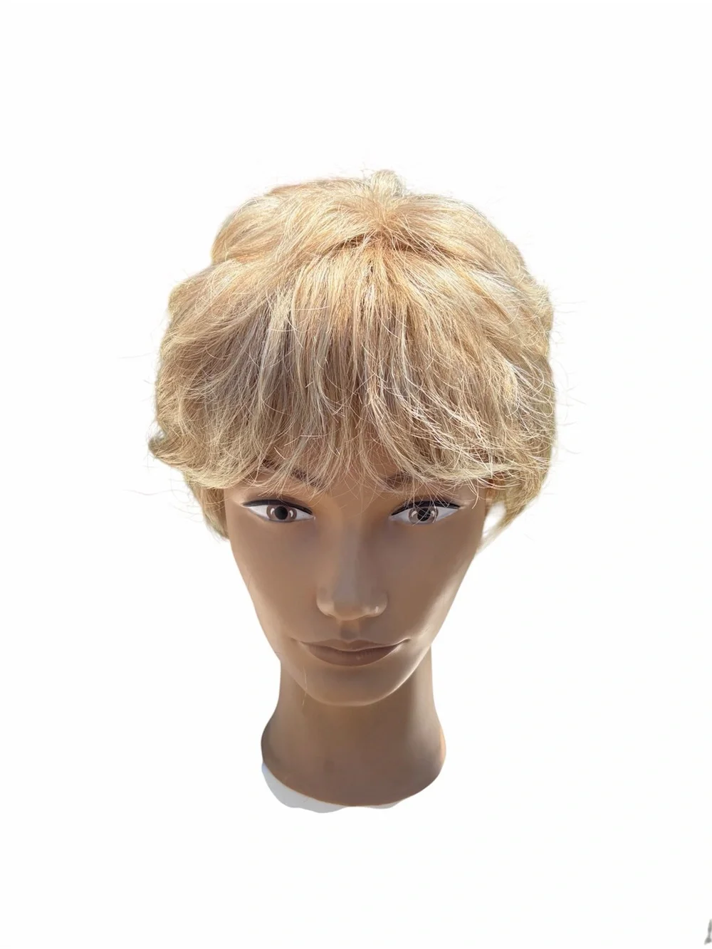Short blonde wavy pixie cut synthetic wig with bangs